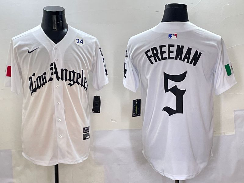 Men Los Angeles Dodgers #5 Freeman White Five generations Joint Name 2025 Nike MLB Jersey style 9